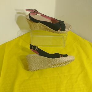 CROCS A-Leigh Black Slingback Espadrille Platform Wedge Sandals Women’s SZ 7.